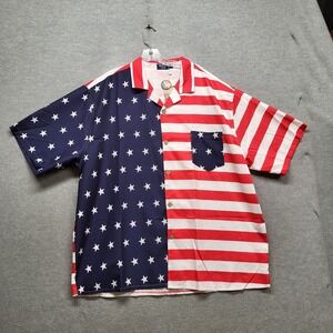 Six Islands Men Button Up Shirt XXL Red Striped Graphic Print American Flag NWT